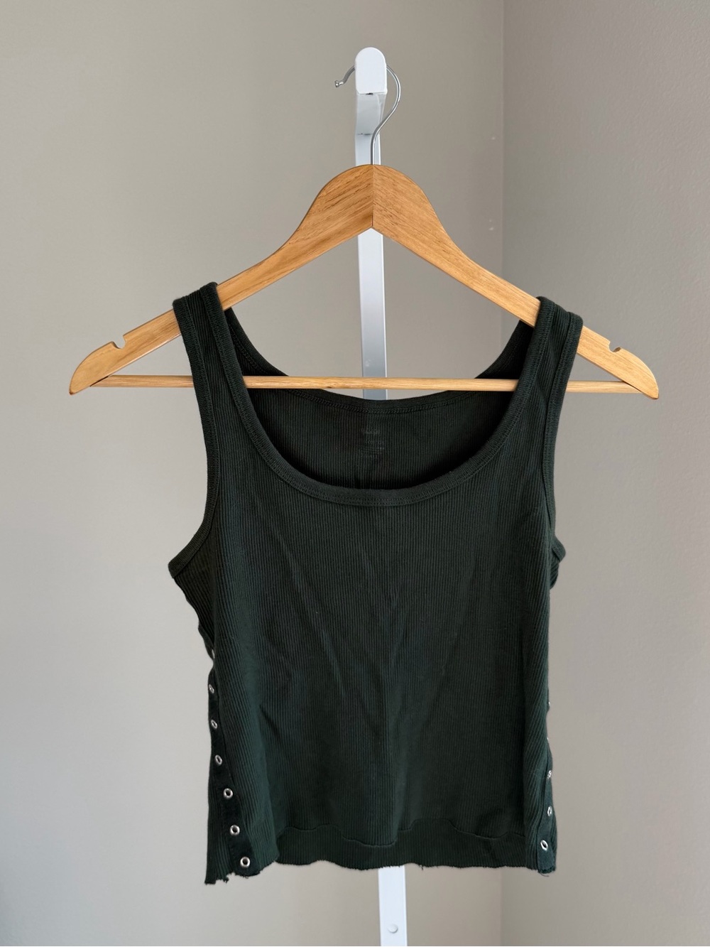 Brandy Melville Dark Green Ribbed Tank with Side Eyelets